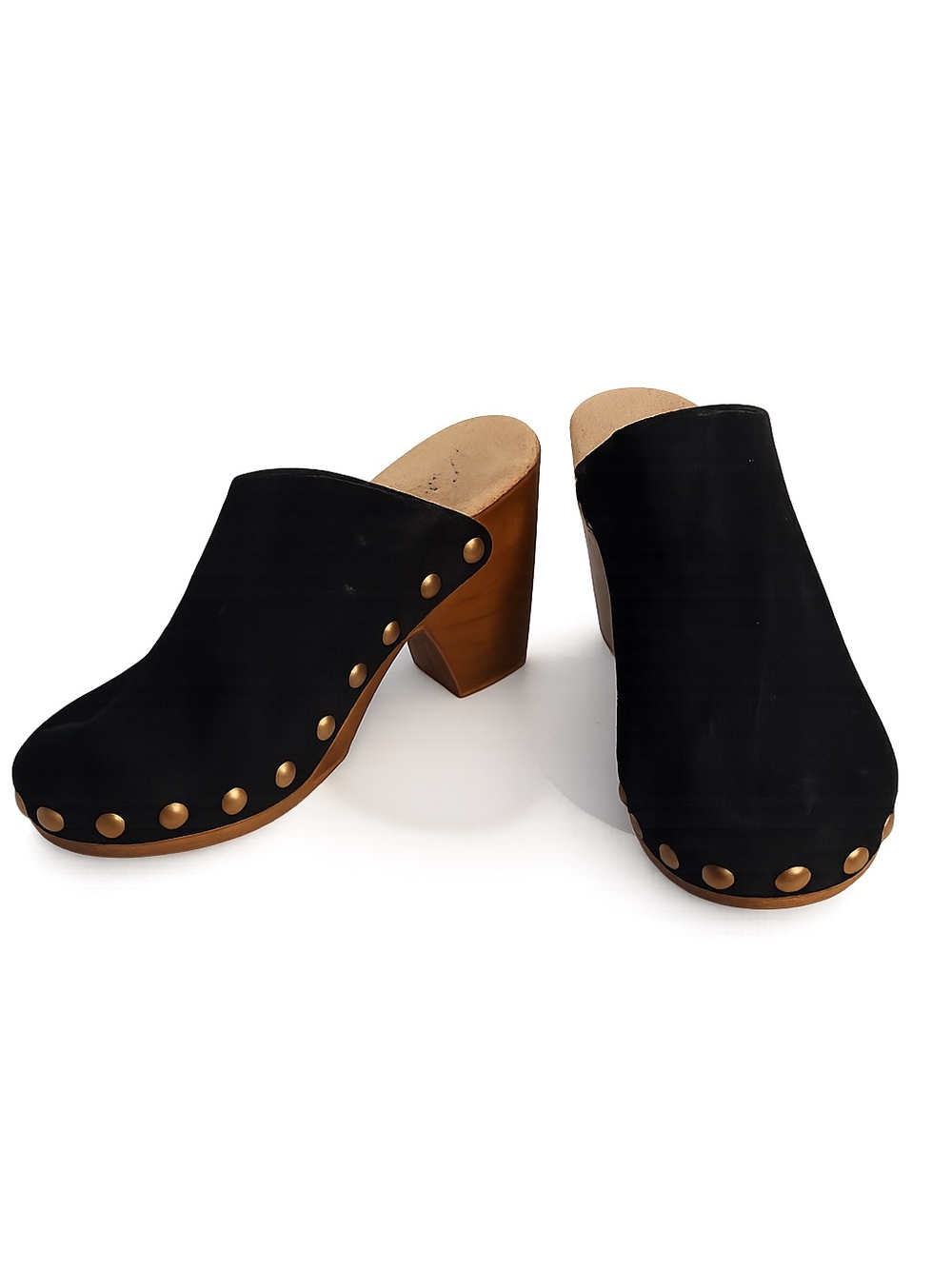 Free People Black Studded Wooden Heel Clogs